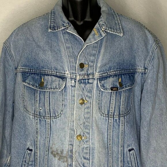 Vtg 60s Lee Denim Jacket L Light Wash Distressed - Picture 2 of 7